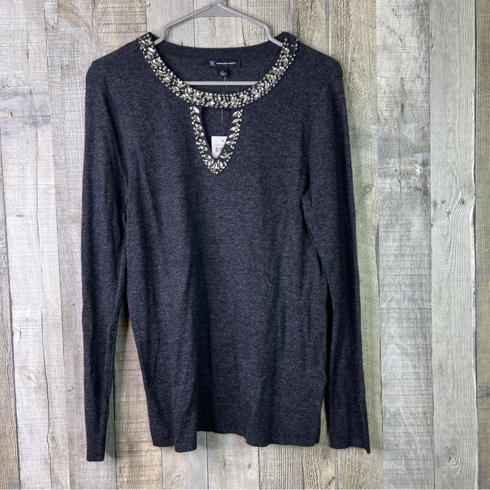 INC Int. Concepts Large Long Sleeve V-Keyhole Embellished Neckline Party…